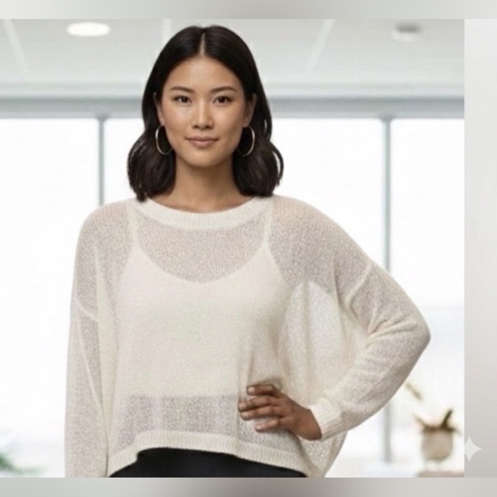 NWT Zara cream long sleeved, asymmetrical hem, mesh, acrylic/cotton blend, Med